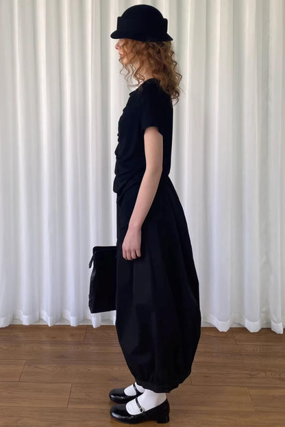 Pleated Irregular Neckline Top