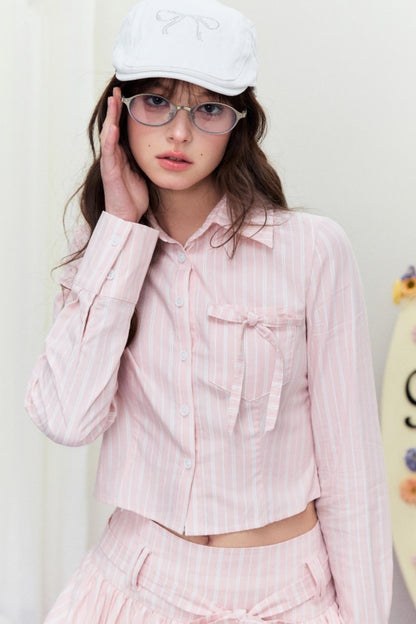 Chic Striped Short Shirt & Skirt Set-Up