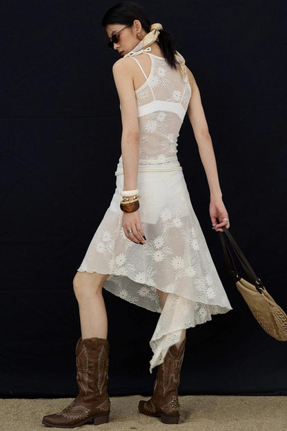 Jacquard Lace-Up Layered Skirt Set-Up