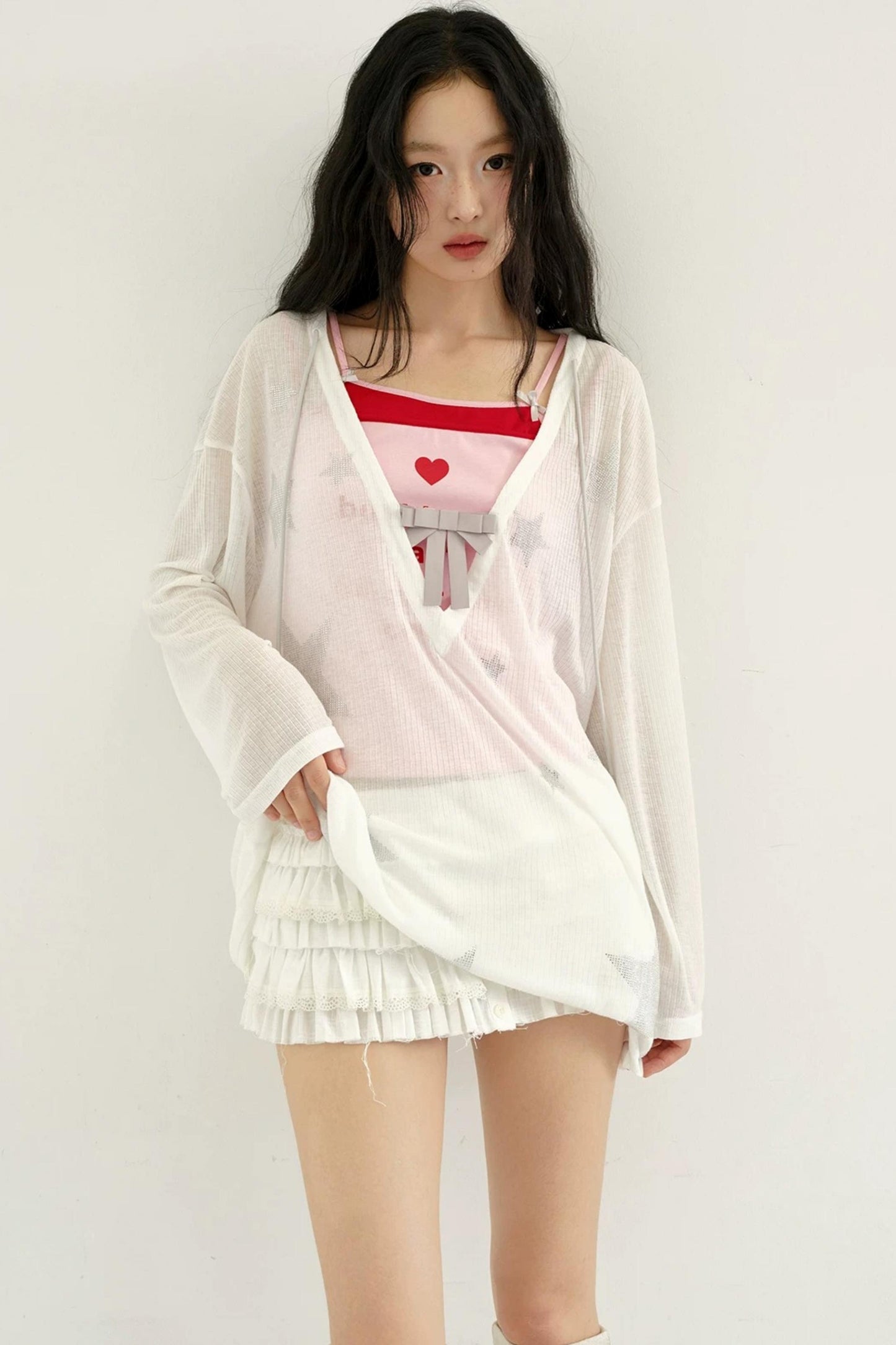 Rhinestone Bowknot Mesh Top
