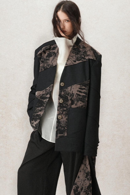 Velvet Panel V-neck Coat With Scarf Set-Up