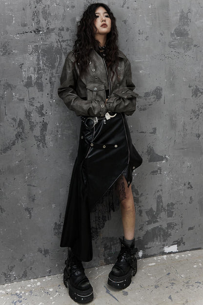 Vintage Distressed Punk Leather Jacket