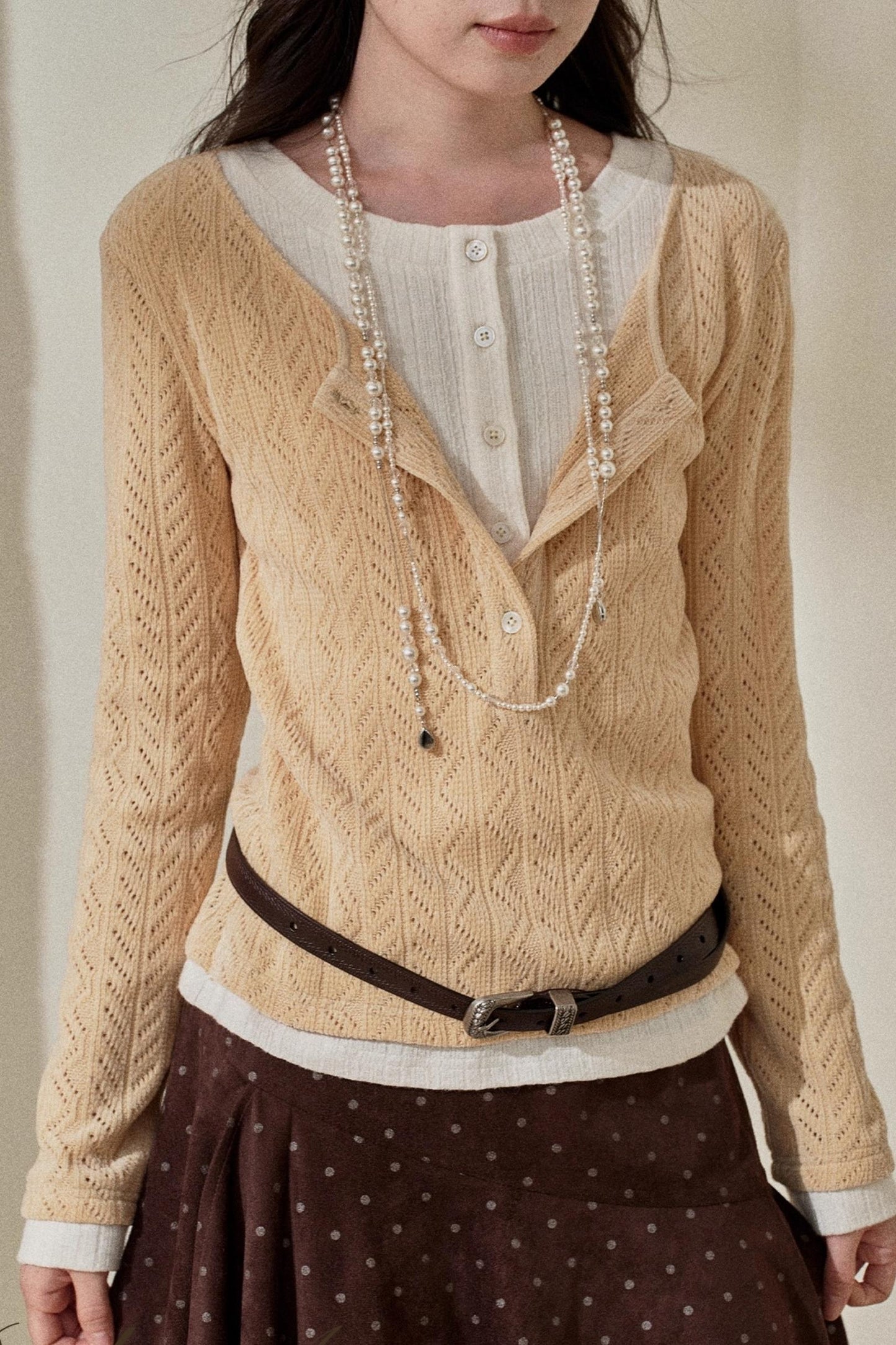 Yellow Purple Knitted Long-Sleeved Tops