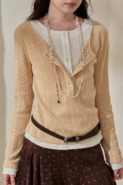 Yellow Purple Knitted Long-Sleeved Tops