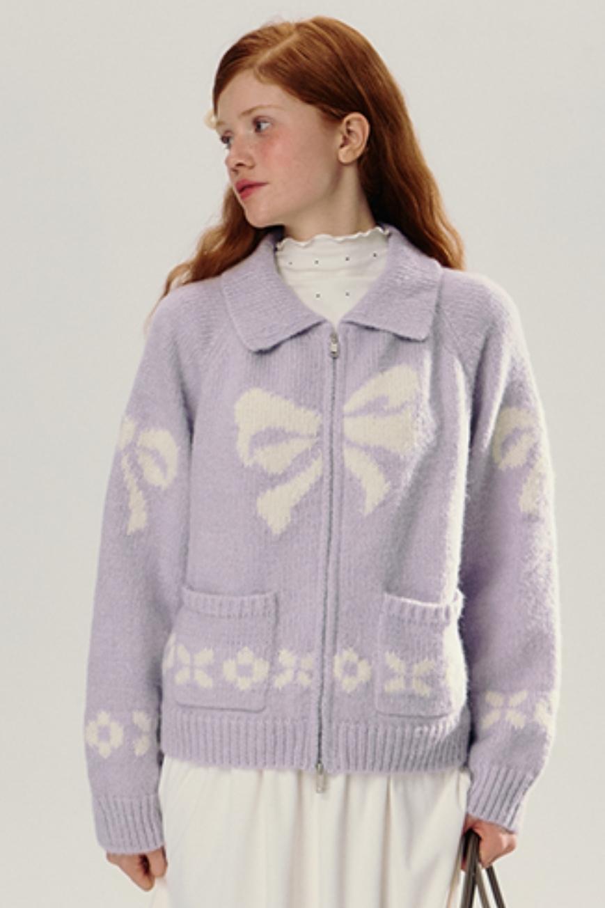 Bow Design Knitted Cardigan Jacket