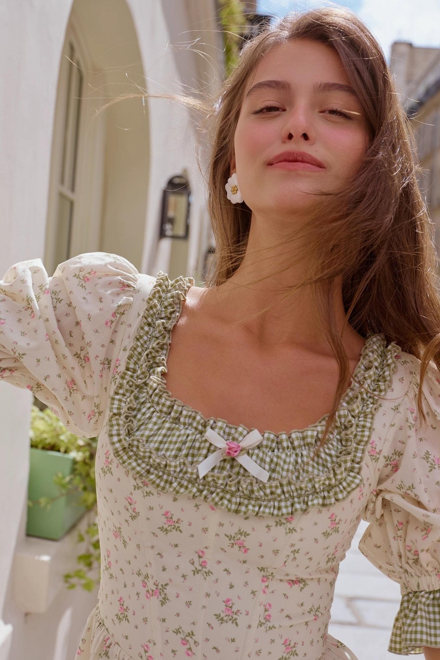 French Pastoral Style Floral Waist Dress