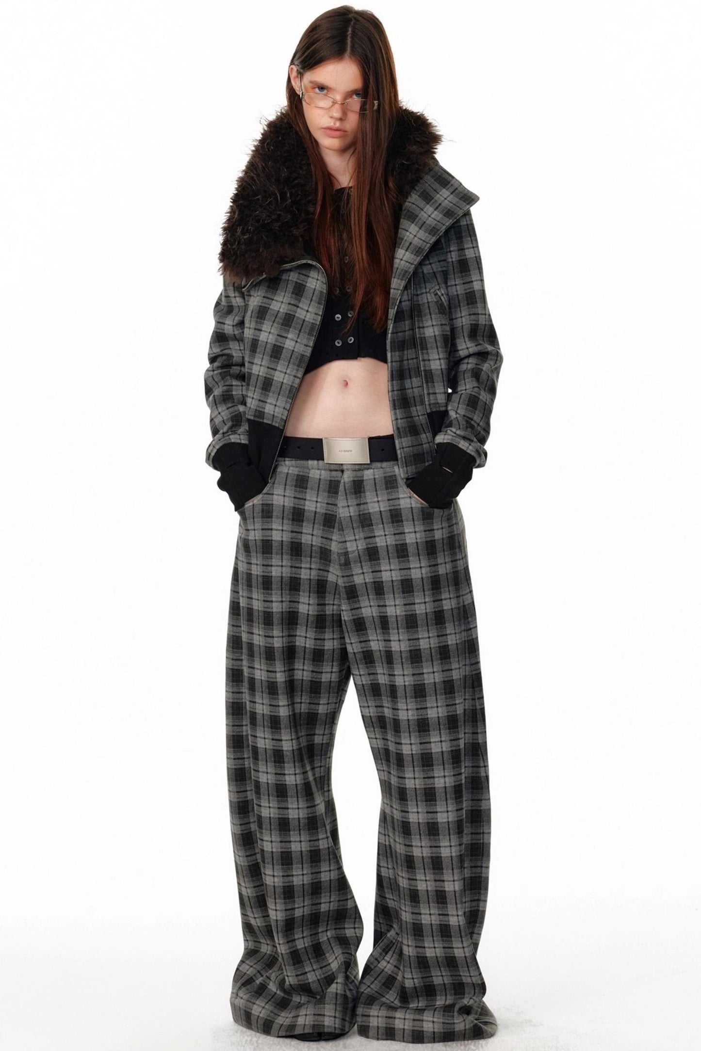 Retro Plaid Fleece Lined Sweatpants