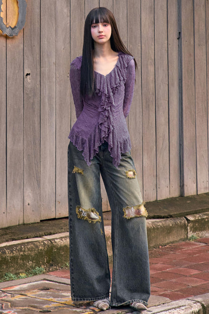 Retro Lace Detail Denim Jeans