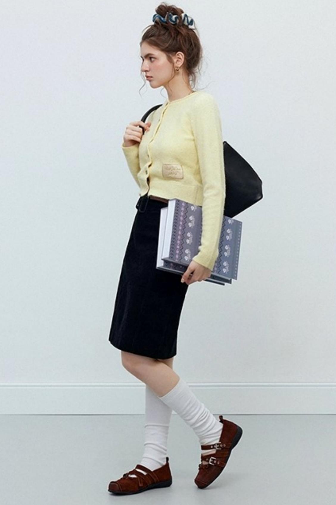 Monogram Patch Crew Neck Fleece Cardigan