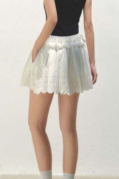 Navy Pleated Embroidered Skirt