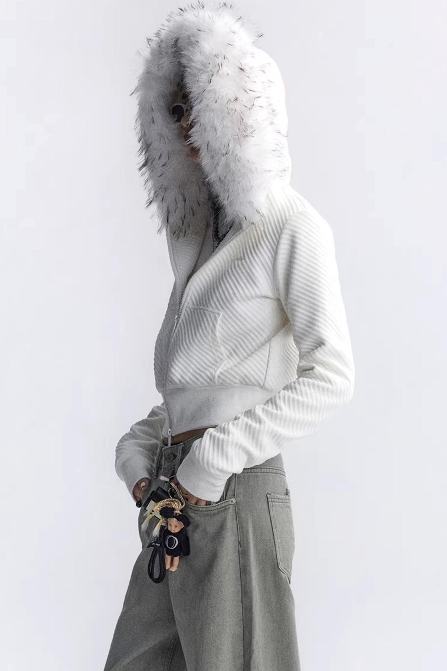 Jacke aus Twill mit abnehmbarem Pelzkragen