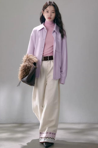Bestickte Blumenleinenhose