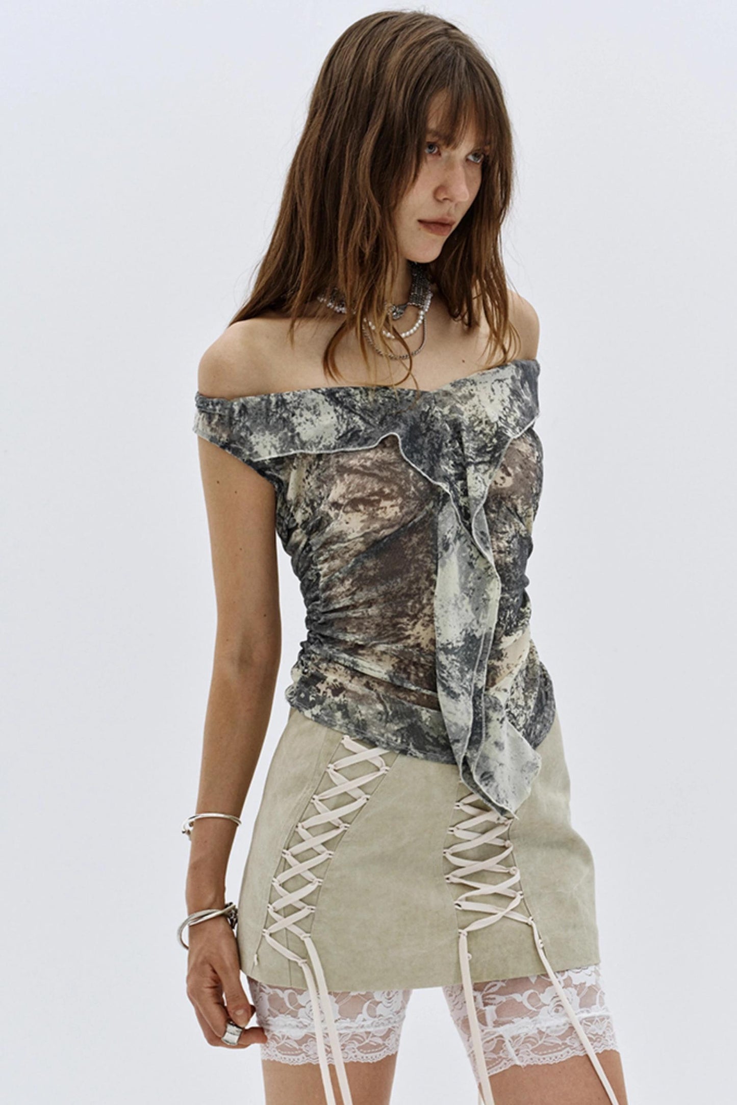 Splash Print Off-Shoulder Casual Top