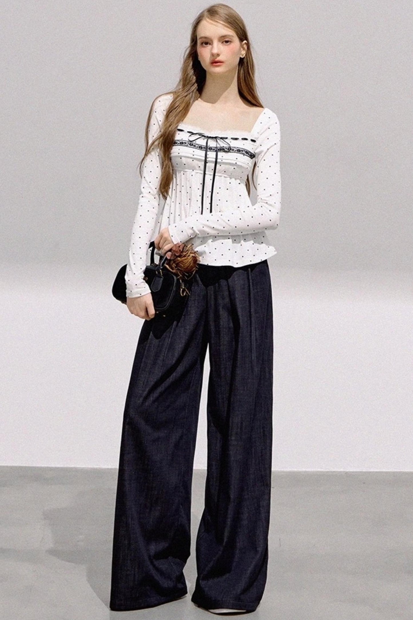 Lace Bow Polka Dot Top Set-Up