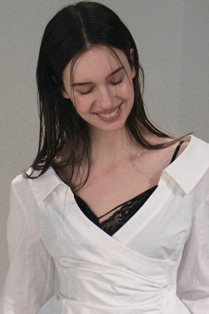 Texture Collar Stretch Shirt Top