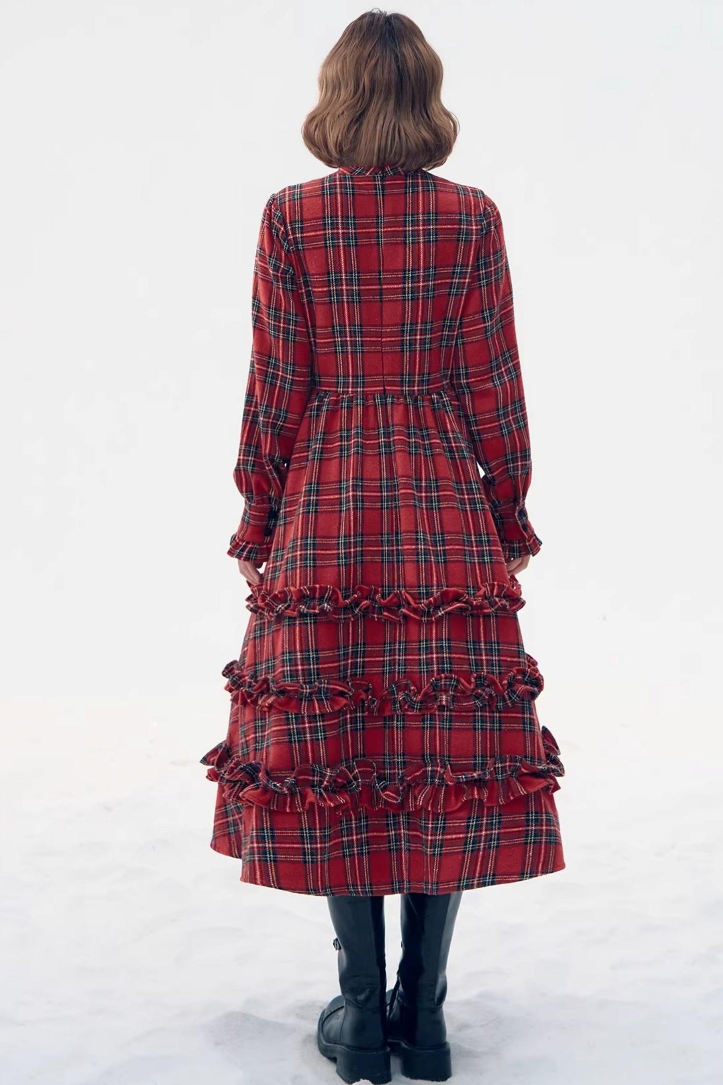Retro Plaid Ruffle Dress