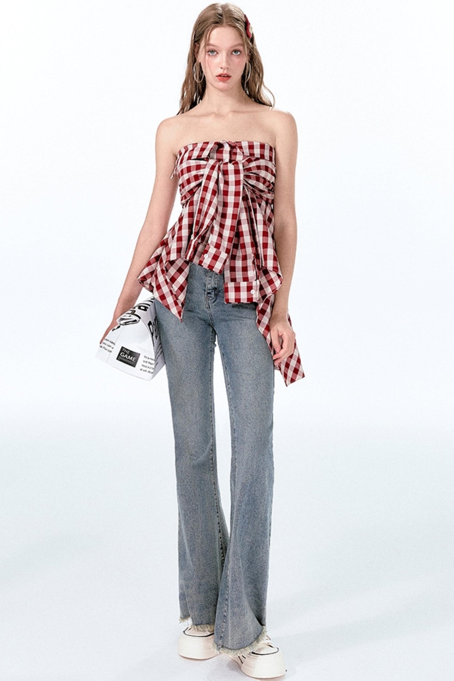 Plaid One-Shoulder Top