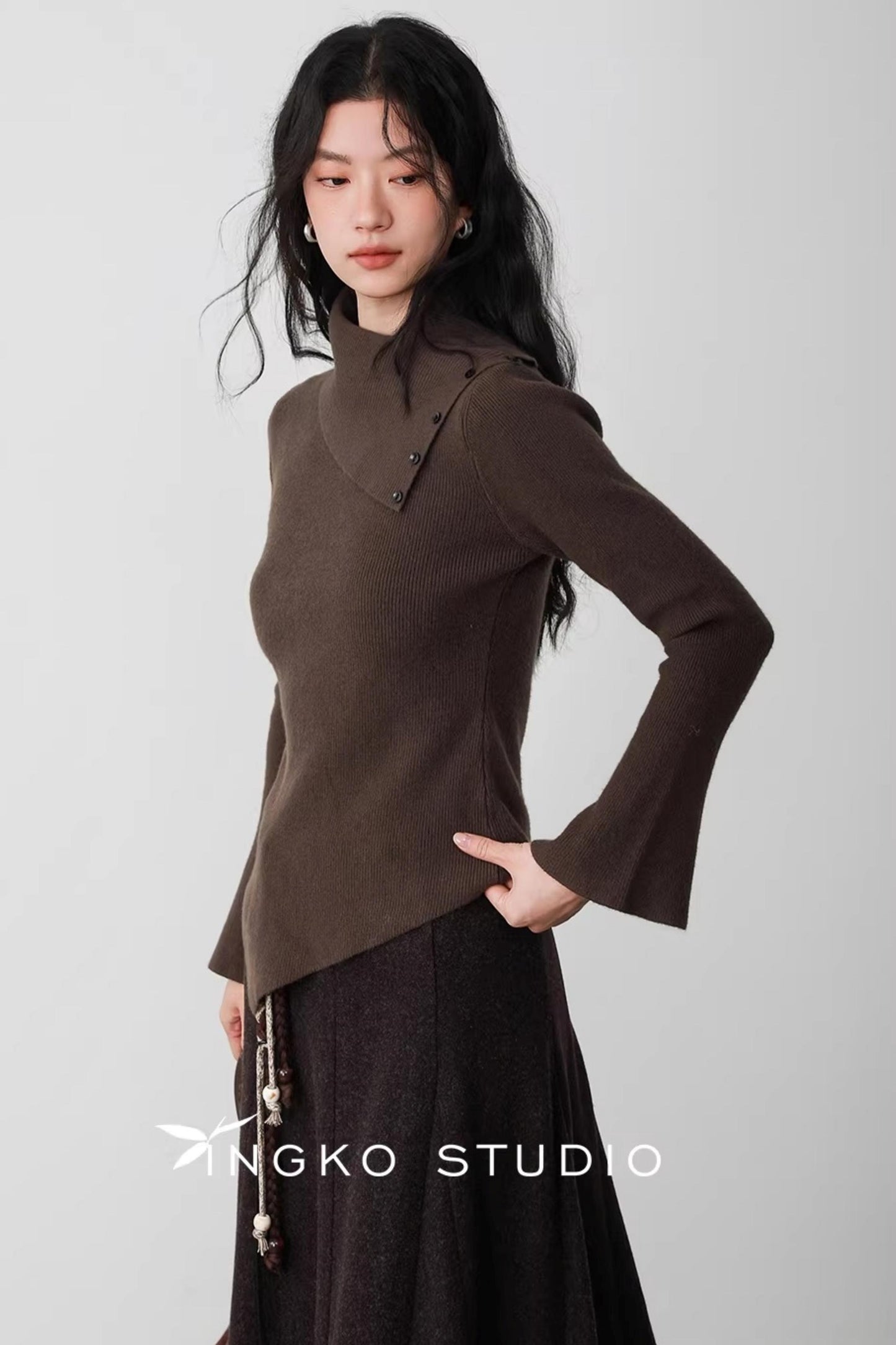 Hollow Slanted Collar Sweater