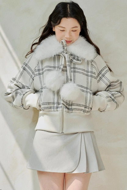 Original White Check Wool Short Coat