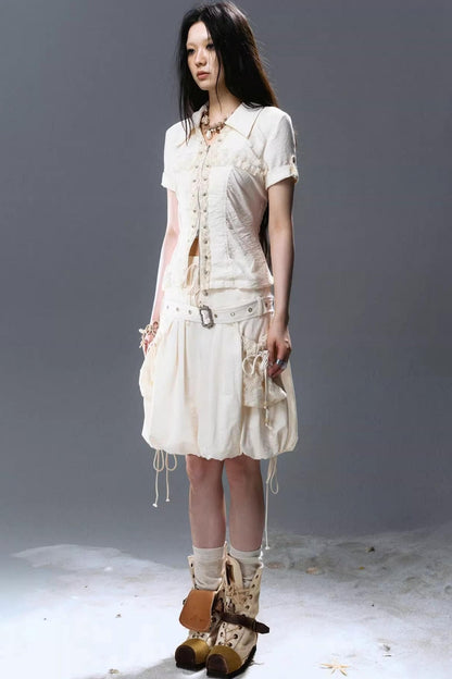 Vintage Lace Pleated Blouse