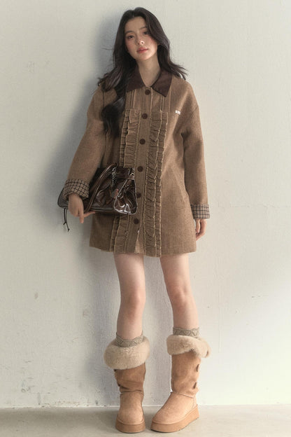 Vintage Khaki Houndstooth Wool Coat