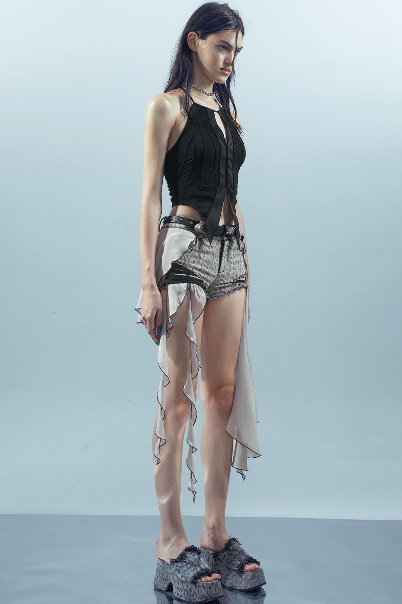 Leopard Denim Patchwork Shorts