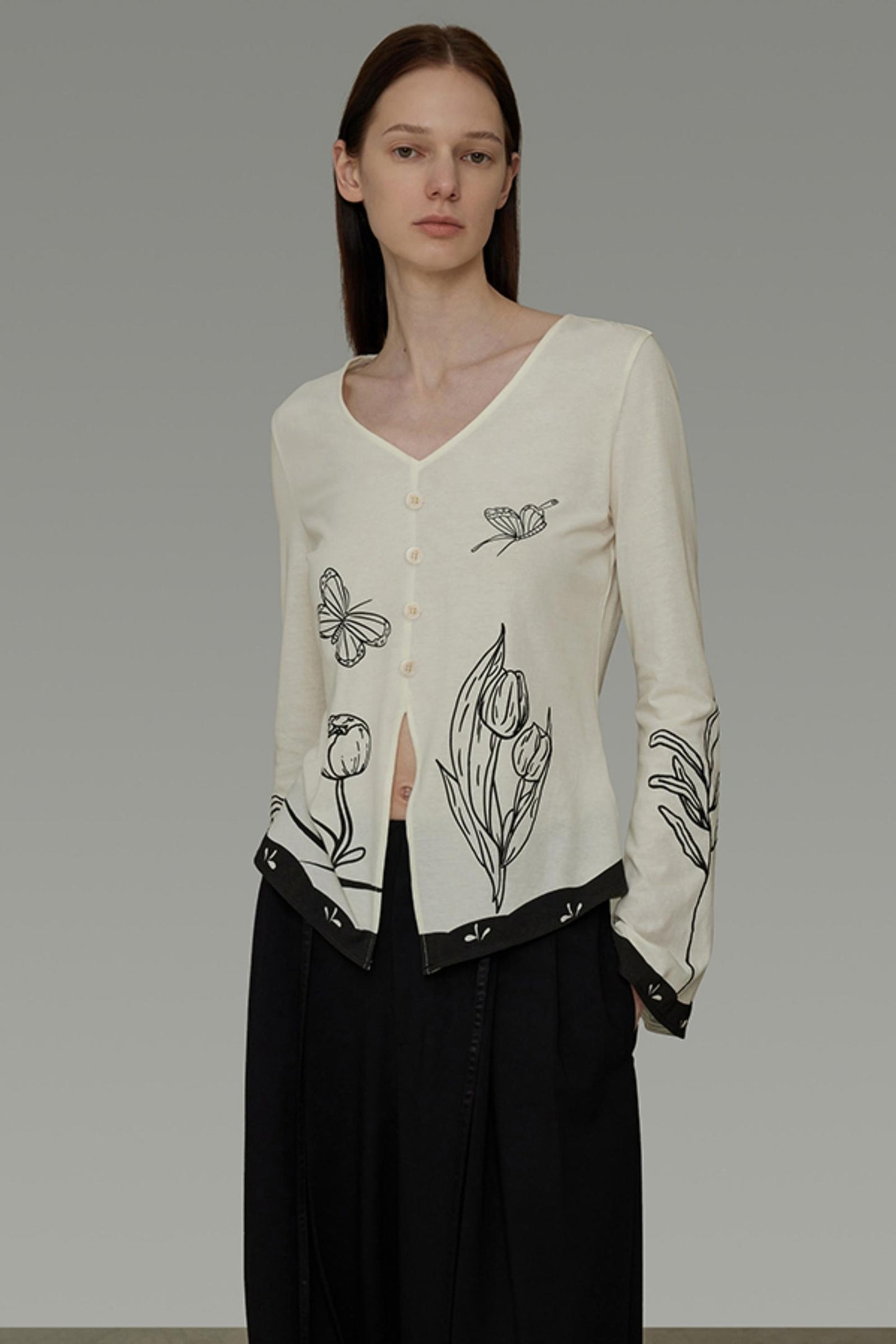 New Artistic Print V-Neck Knitwear