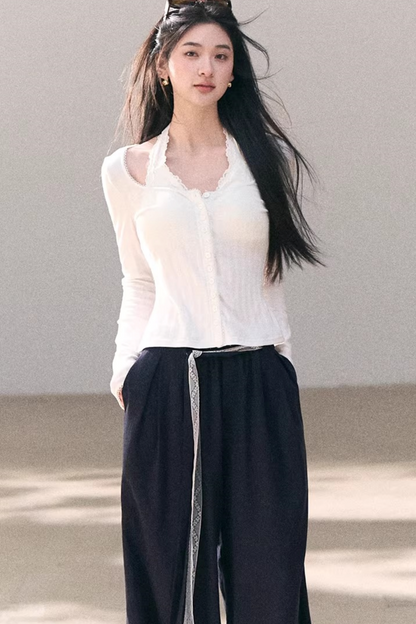 Hollow-Out Ribbed Knit Cardigan