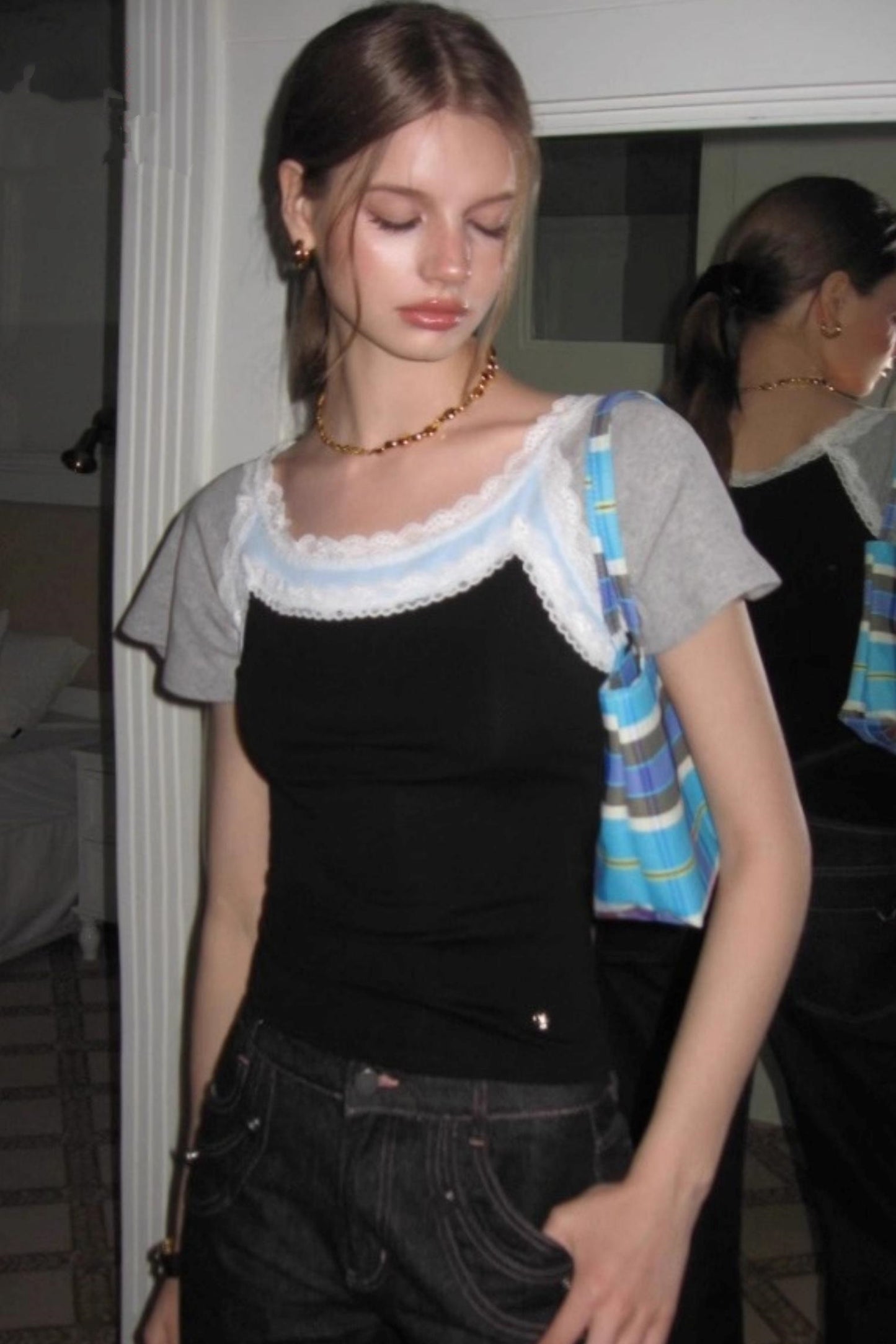 Lace Fake Two-Piece Slim Top