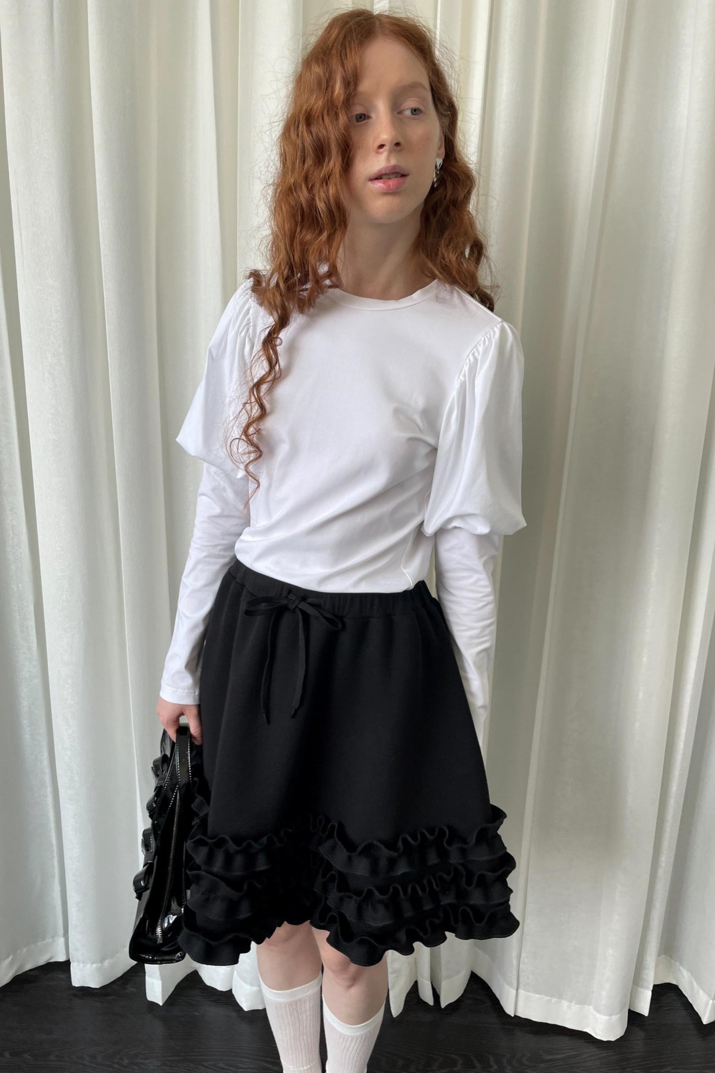 Puff Sleeve Crew Neck Long-Sleeved Top