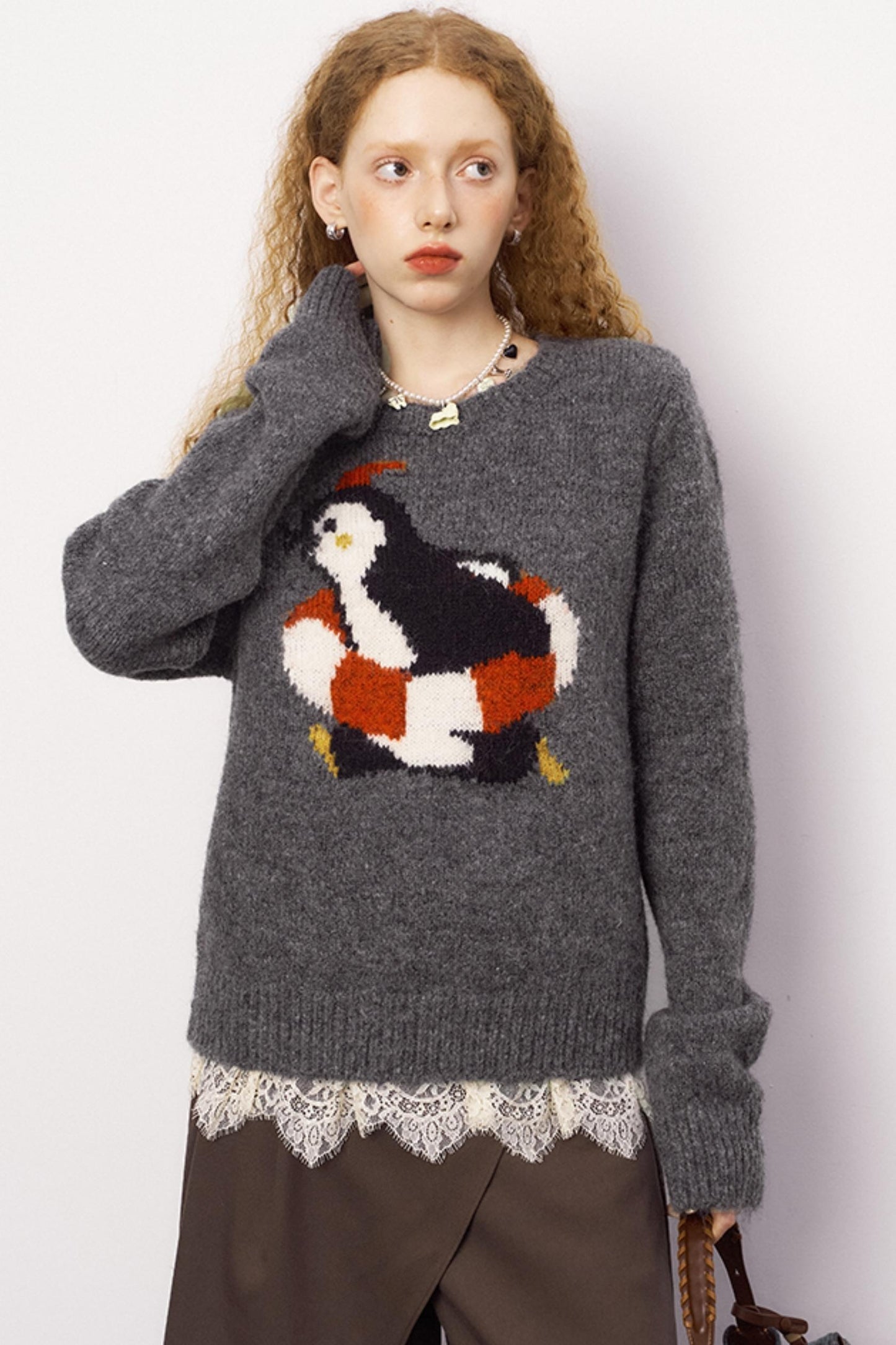 Penguin Jacquard Slim Knit Sweater