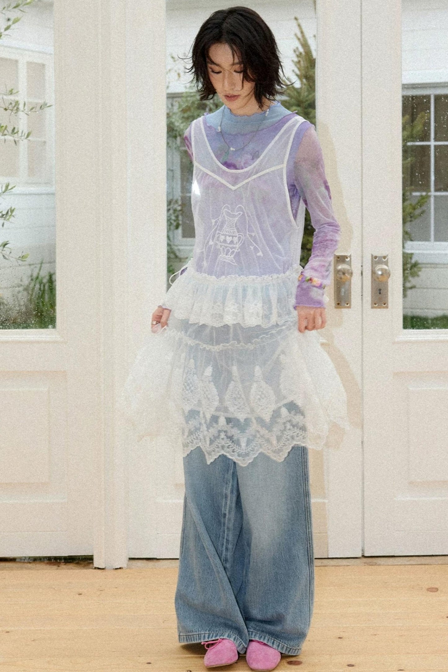 Veil Embroidery Lace Cover Up Dress