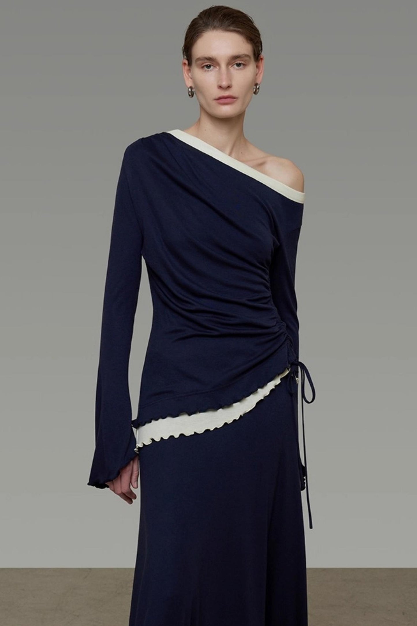 Autumn Slanted Shoulder Knit Slacks Set-Up