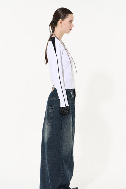 Striped Embroidered Crew Sweatshirt