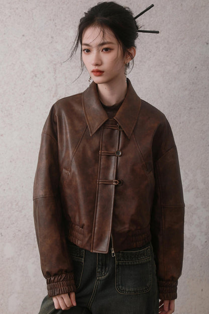 Cocoa Brown Retro Leather Jacket