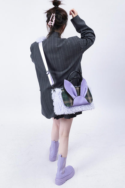 Plaid Rabbit Fur Tote Bag