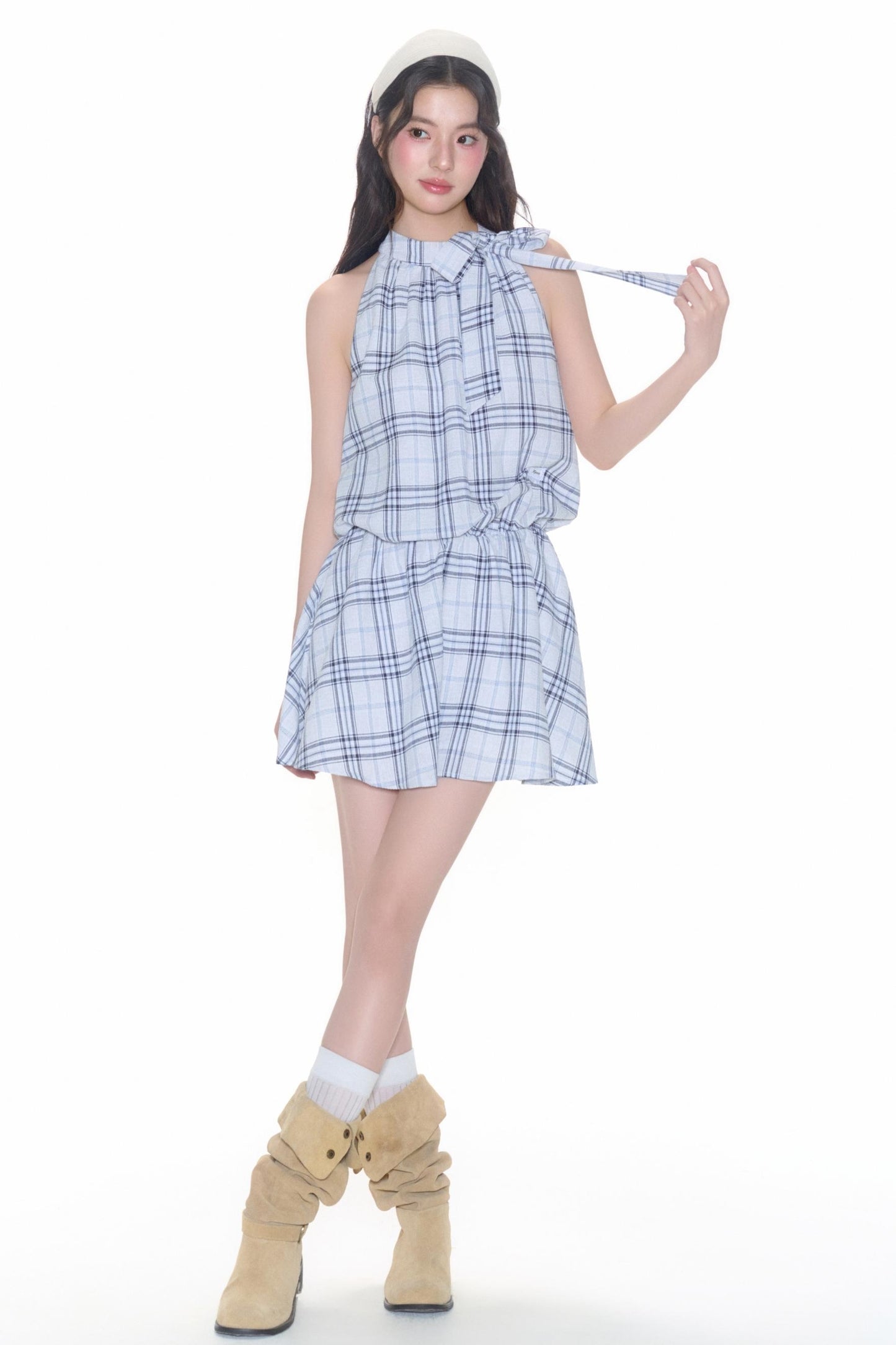 Plaid V-Neck Flutter Maxi Dress