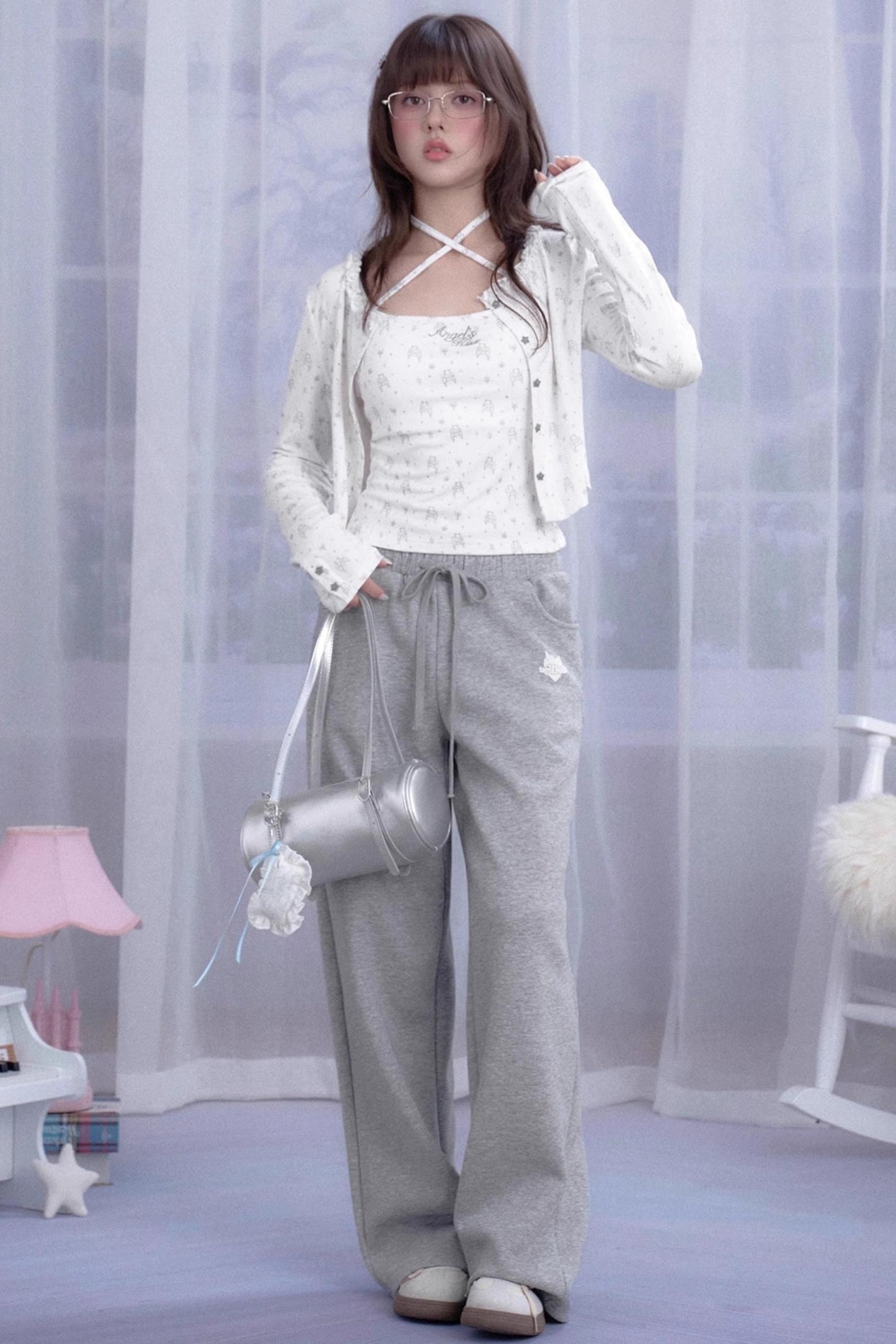 Angel Black & White Bear Print Cardigan Set-Up