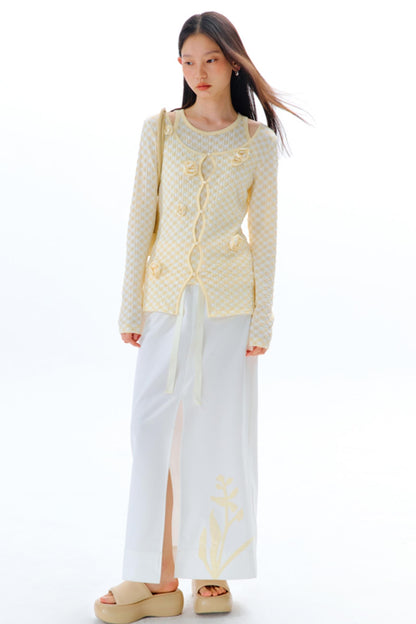 Three-Dimensional Flower Bubble Texture Knitted Vest Set