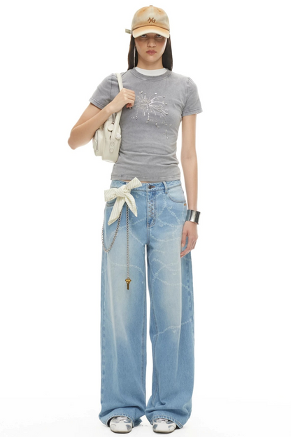 Wide-Leg Diamond Chain Jeans