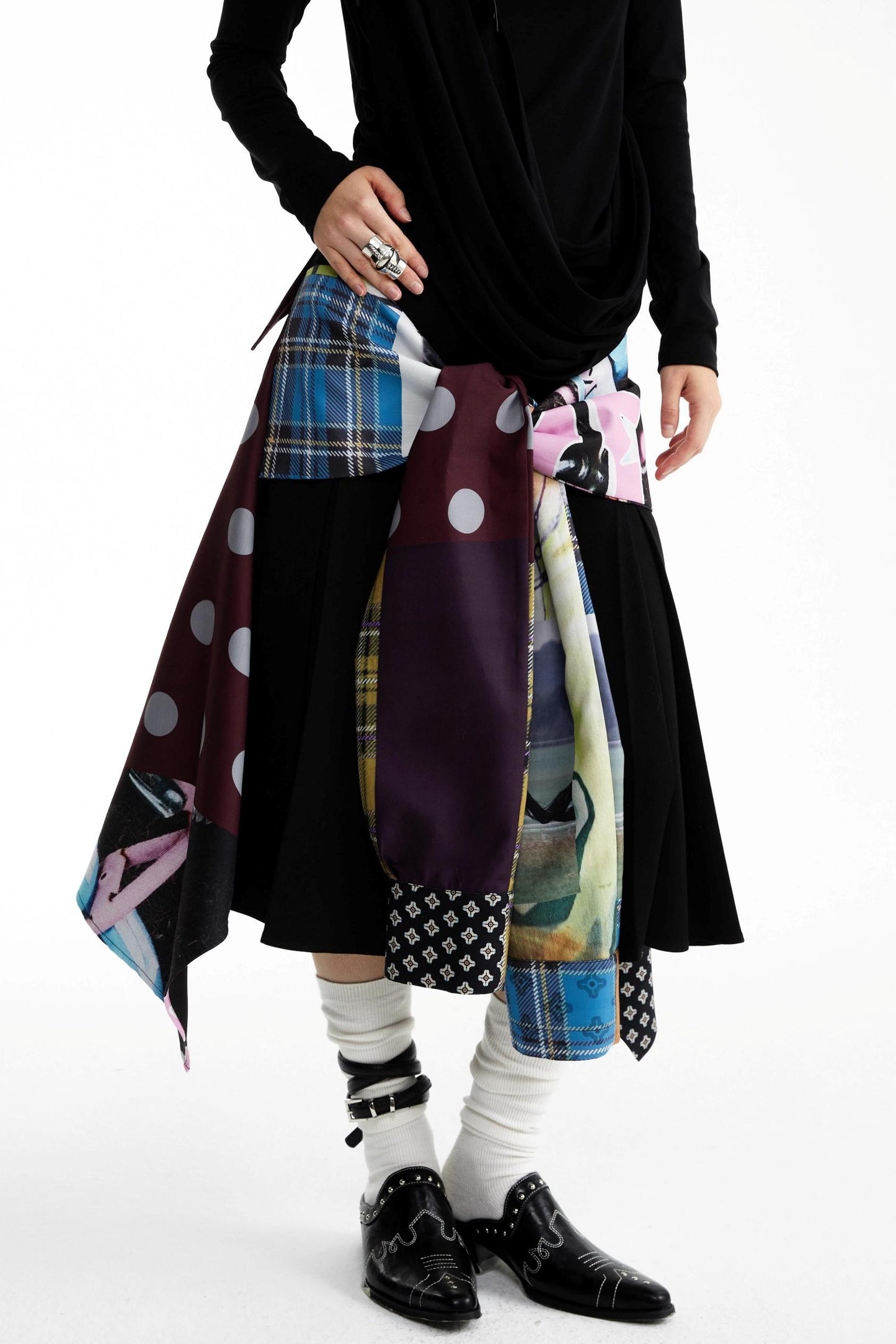 Street Print Deconstructed Stitched Skirt