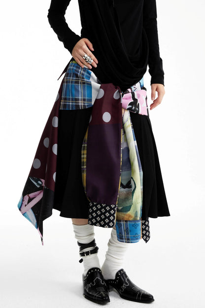 Street Print Deconstructed Stitched Skirt