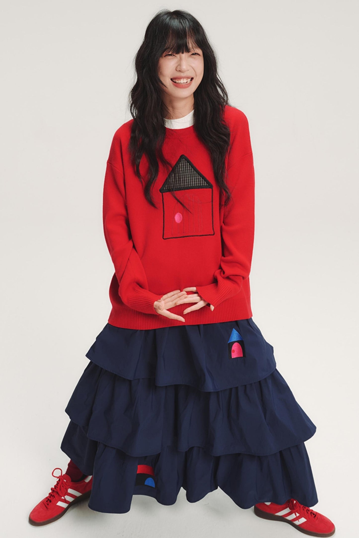 Color-Blocked Plaid Knit Top