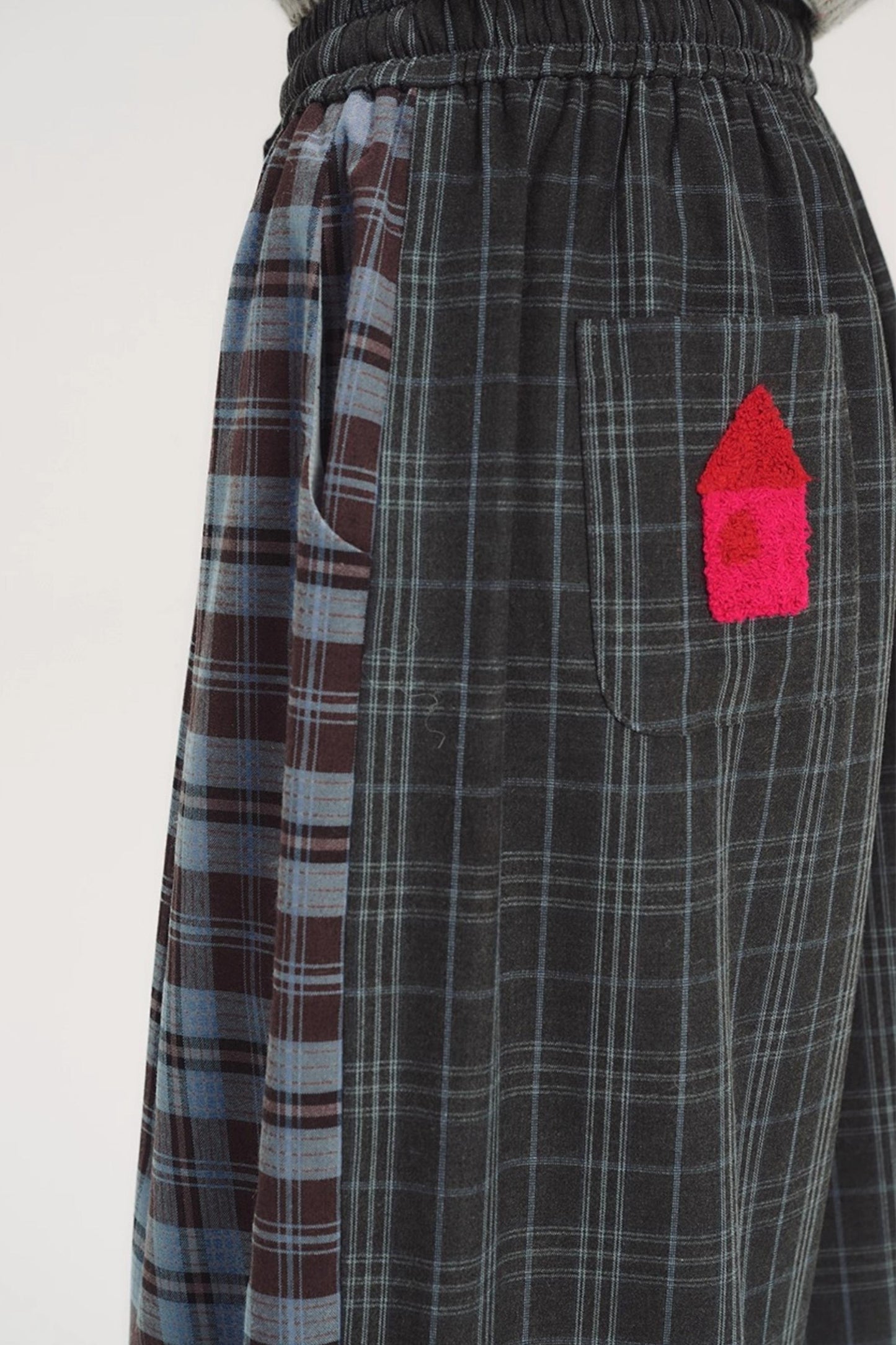 Colorful Embroidery Plaid Pants