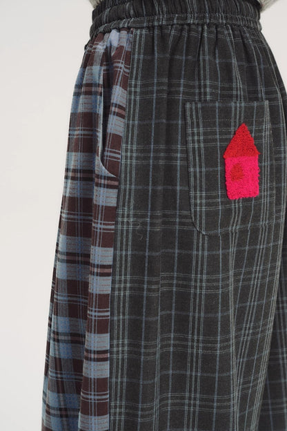 Colorful Embroidery Plaid Pants