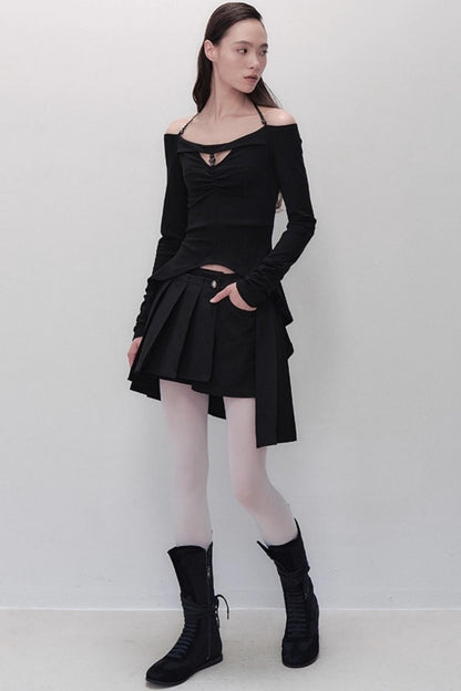 Shadow Pleated Short Skirt