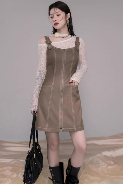 Small Waist Denim Suspender Dress