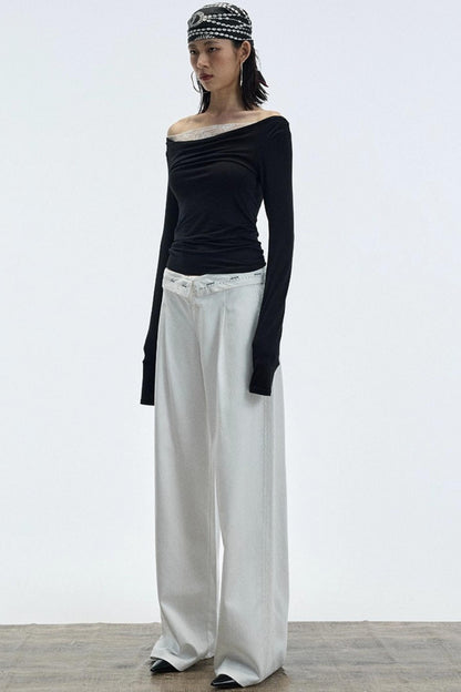 Autumn White Wide-Leg Pants
