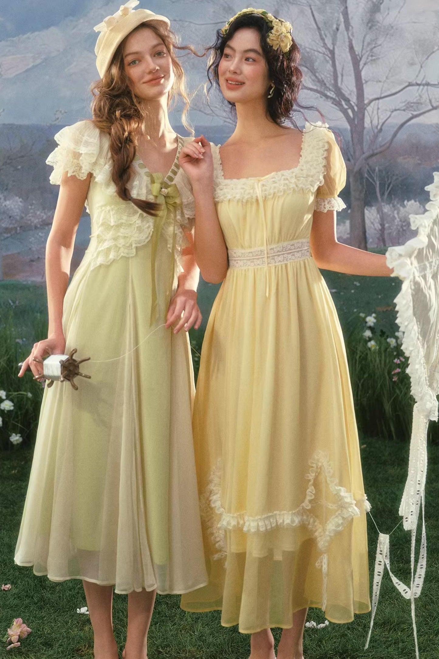 Lace Yellow Retro Dress