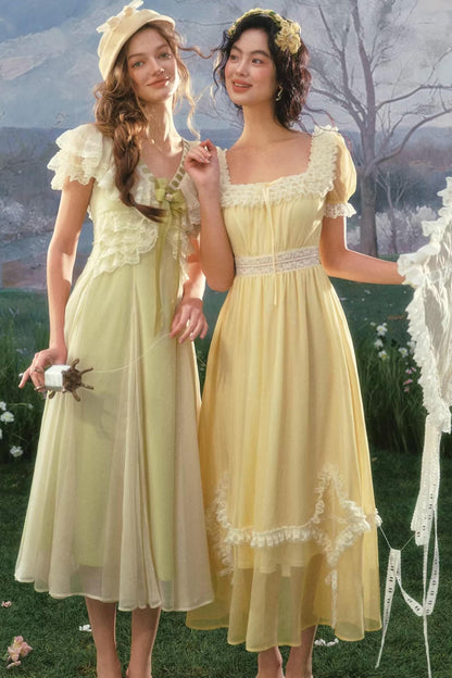 Lace Yellow Retro Dress